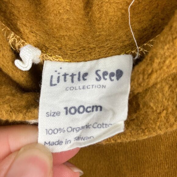 Little Seed Sweater Kids 4 100cm Yellow Pullover Cowl Neck Elbow Patch Organic - Picture 2 of 6